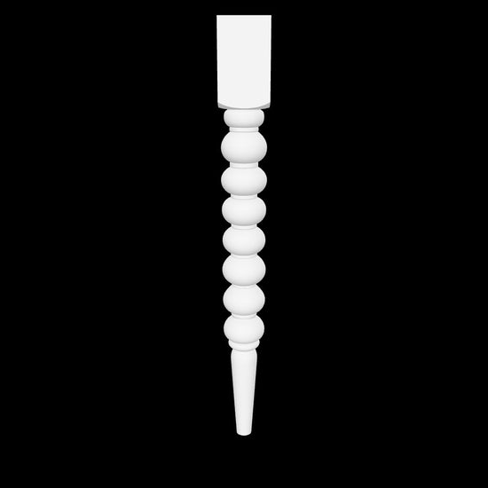 Interactive 3D model of the Nola leg by Carpenter & Sons, USA-made solid hardwood with a square top, a row of rounded bead turnings and a tapered foot.