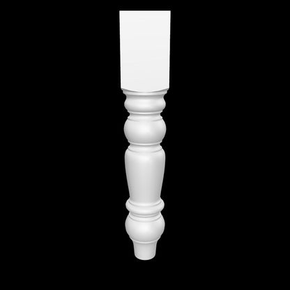 3D model of the Grace leg by Carpenter & Sons, showing a square upper block, rounded upper turnings, tapered center and rounded lower foot.