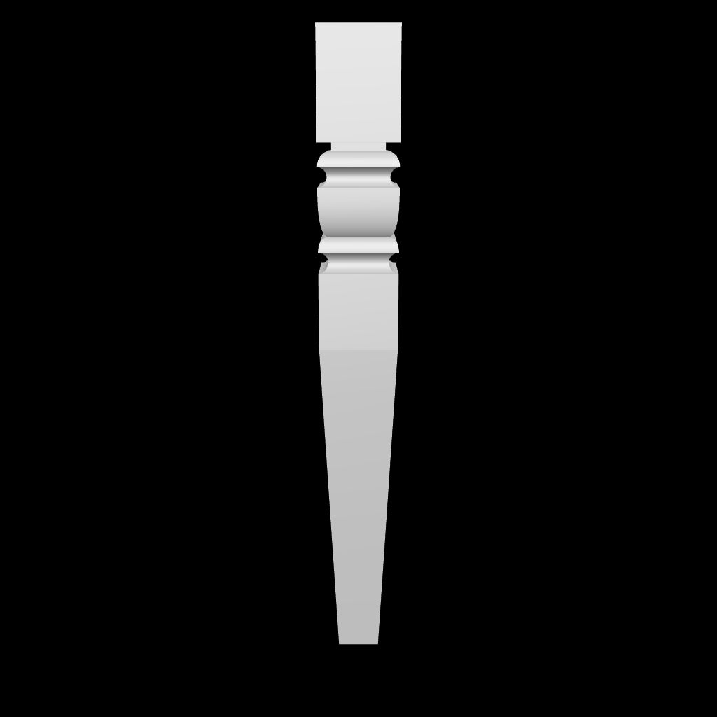 3D model of the Joysy leg by Carpenter & Sons, showing a square upper block, faceted decorative upper section and long tapered shaft.