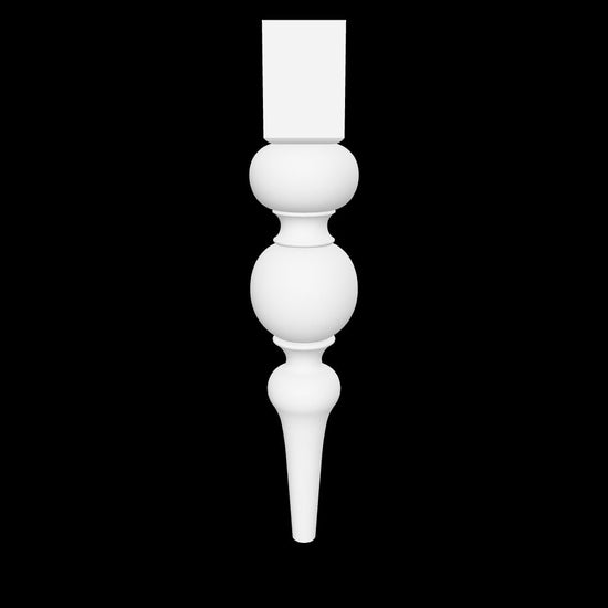 3D model of the Sophia leg by Carpenter & Sons, showing a square upper block, two large rounded turnings and a slender tapered lower shaft.