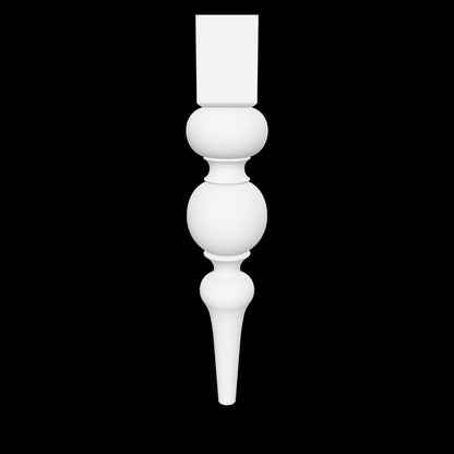 3D model of the Sophia leg by Carpenter & Sons, showing a square upper block, two large rounded turnings and a slender tapered lower shaft.