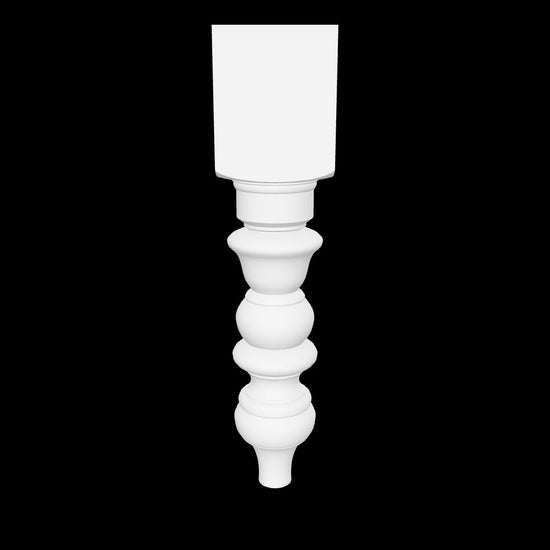 Interactive 3D model of the Sierra leg by Carpenter & Sons, USA-made solid hardwood with a square upper block and stacked rounded turnings tapering toward the foot.