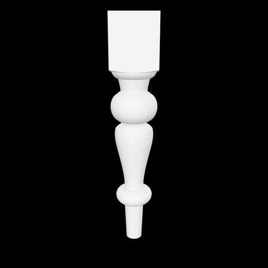 Interactive 3D model of the Katie leg by Carpenter & Sons, USA-made solid hardwood with a square upper block, rounded upper turning and short tapered shaft with a rounded foot detail.