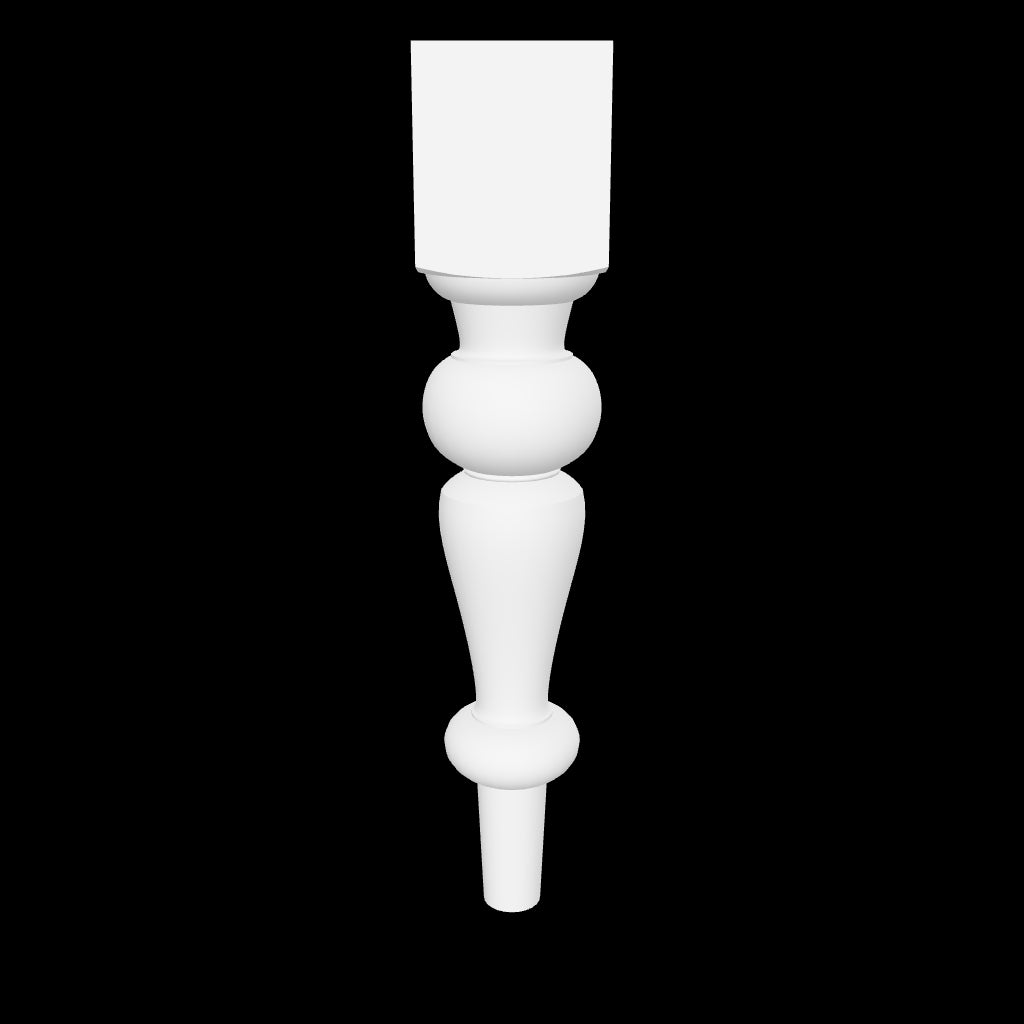 Interactive 3D model of the Katie leg by Carpenter & Sons, USA-made solid hardwood with a square upper block, rounded upper turning and short tapered shaft with a rounded foot detail.