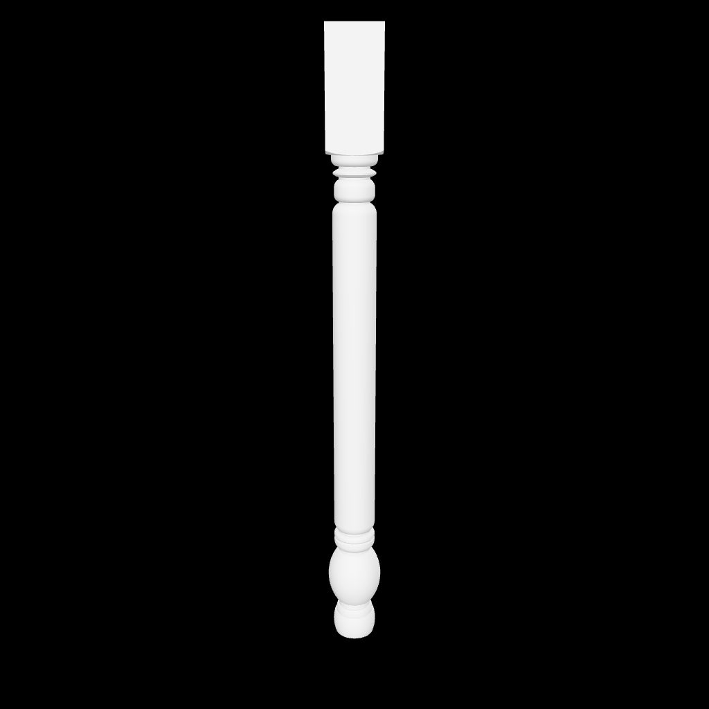 Interactive 3D model of the Jillian leg by Carpenter & Sons, USA-made solid hardwood with a square upper block, long straight shaft and rounded lower turning.