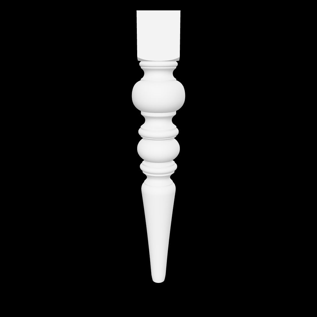 Interactive 3D model of the Ava leg by Carpenter & Sons, made in USA from solid hardwood, with rounded turnings and a tapered shaft.