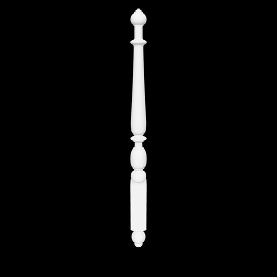 Interactive 3D model of the Taylor bed post by Carpenter & Sons, USA-made solid hardwood with a rounded finial, long tapered shaft and rounded center above the square lower block.