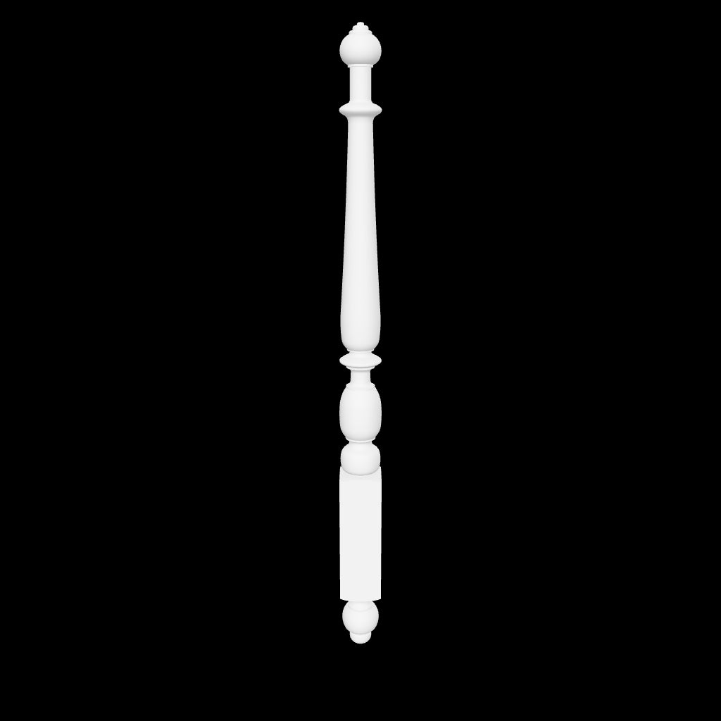 Interactive 3D model of the Taylor bed post by Carpenter & Sons, USA-made solid hardwood with a rounded finial, long tapered shaft and rounded center above the square lower block.