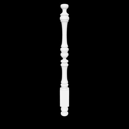 Interactive 3D model of the Scout bed post by Carpenter & Sons, USA-made solid hardwood with a rounded finial, slender upper shaft and rounded turnings above the square lower block.