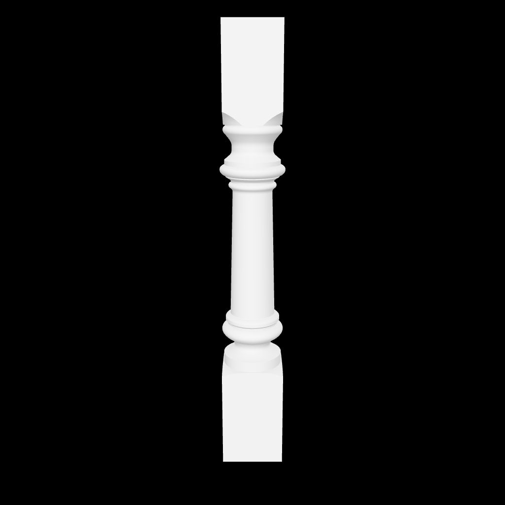 Interactive 3D model of the Doris island leg by Carpenter & Sons, USA-made solid hardwood with square end blocks and a slender turned center.