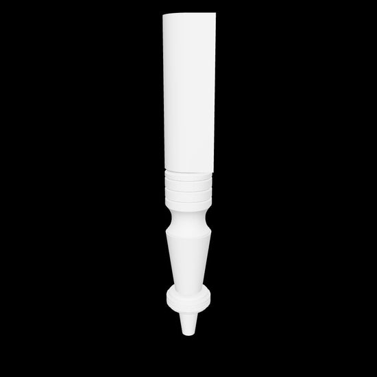 Interactive 3D model of the Dorothy island leg by Carpenter & Sons, showing its square upper block, turned rings and tapered foot, made in USA from solid hardwood.