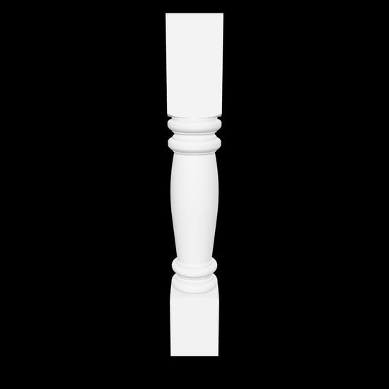 Interactive 3D model of the Betty island leg by Carpenter & Sons with square end blocks and a long turned center, made in USA from solid hardwood.