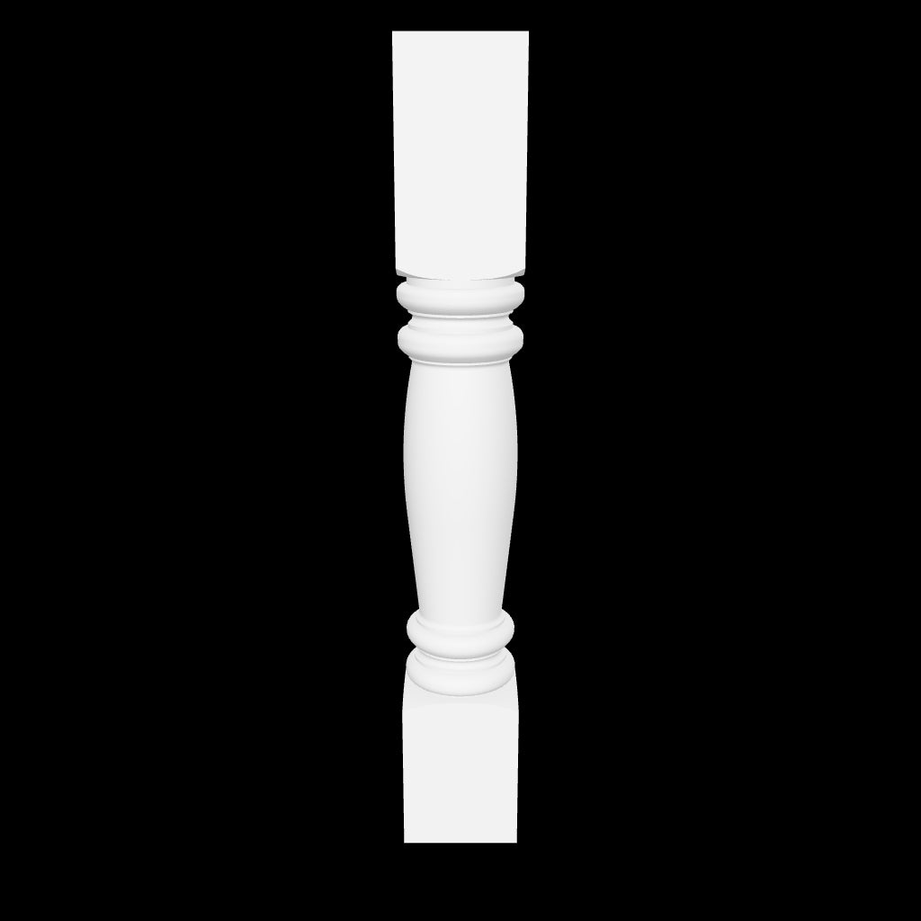 Interactive 3D model of the Betty island leg by Carpenter & Sons with square end blocks and a long turned center, made in USA from solid hardwood.